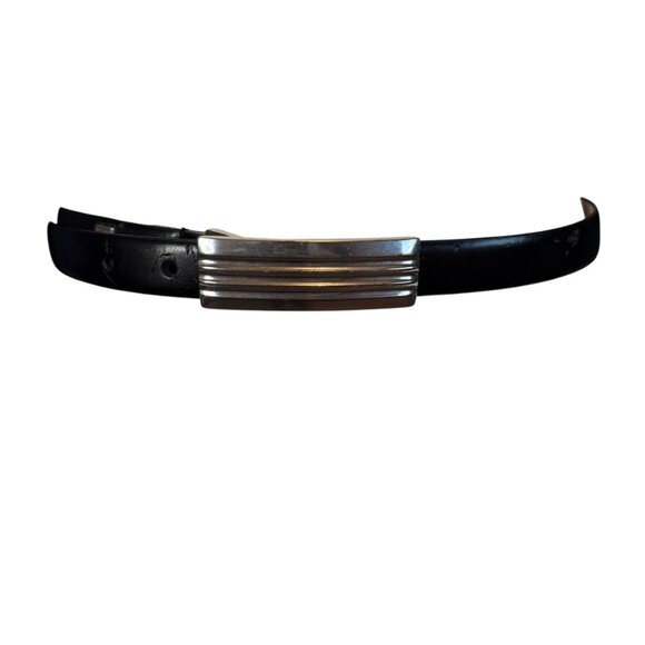Anne Klein black genuine leather adjustable belt with silver buckle size large - Picture 3 of 11